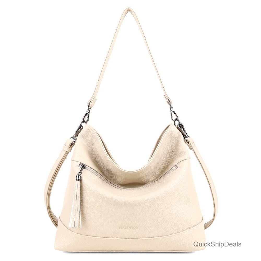 Convertible Hobo Crossbody Bag with Tassel, PU Leather, 2-in-1 Design